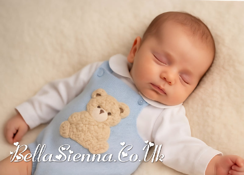 Pex Boys Blue Knitted Bear Romper & White Shirt Set - B0725