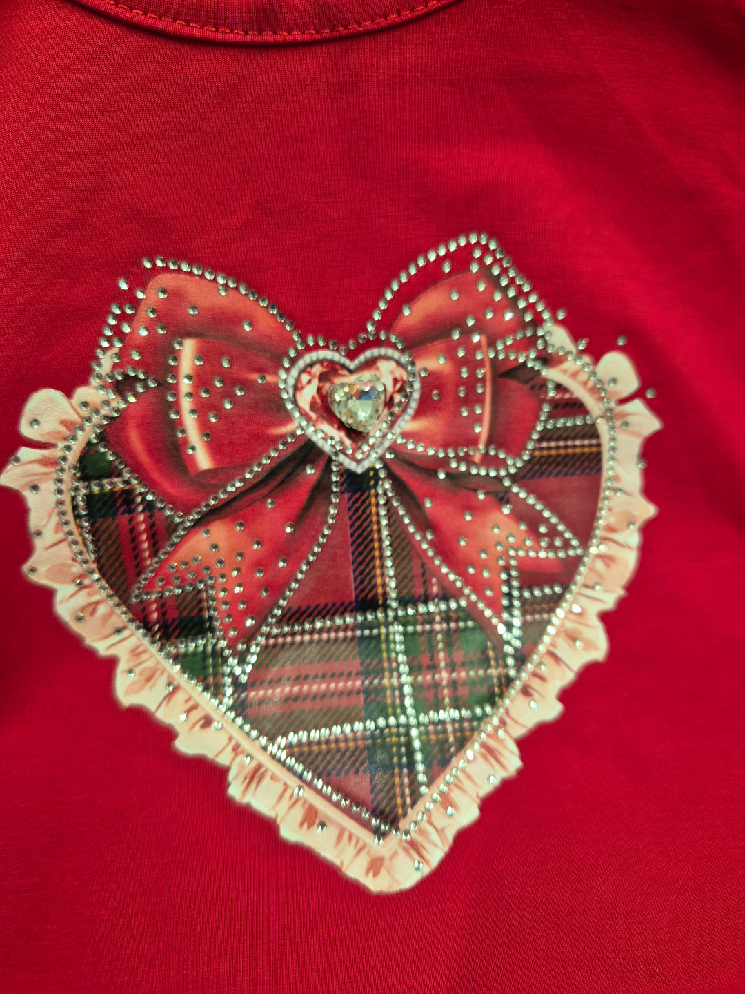 Red Sparkle "Tartan Heart" Skirt & Top Set - YG-21