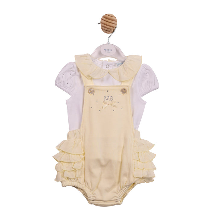 Mintini Lemon & White Frilly Romper Set With Diamante Detail - MB7107