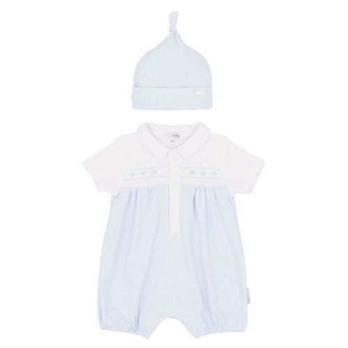 Blues Baby Blue & White Embroidered Romper & Matching Hat - BB2274