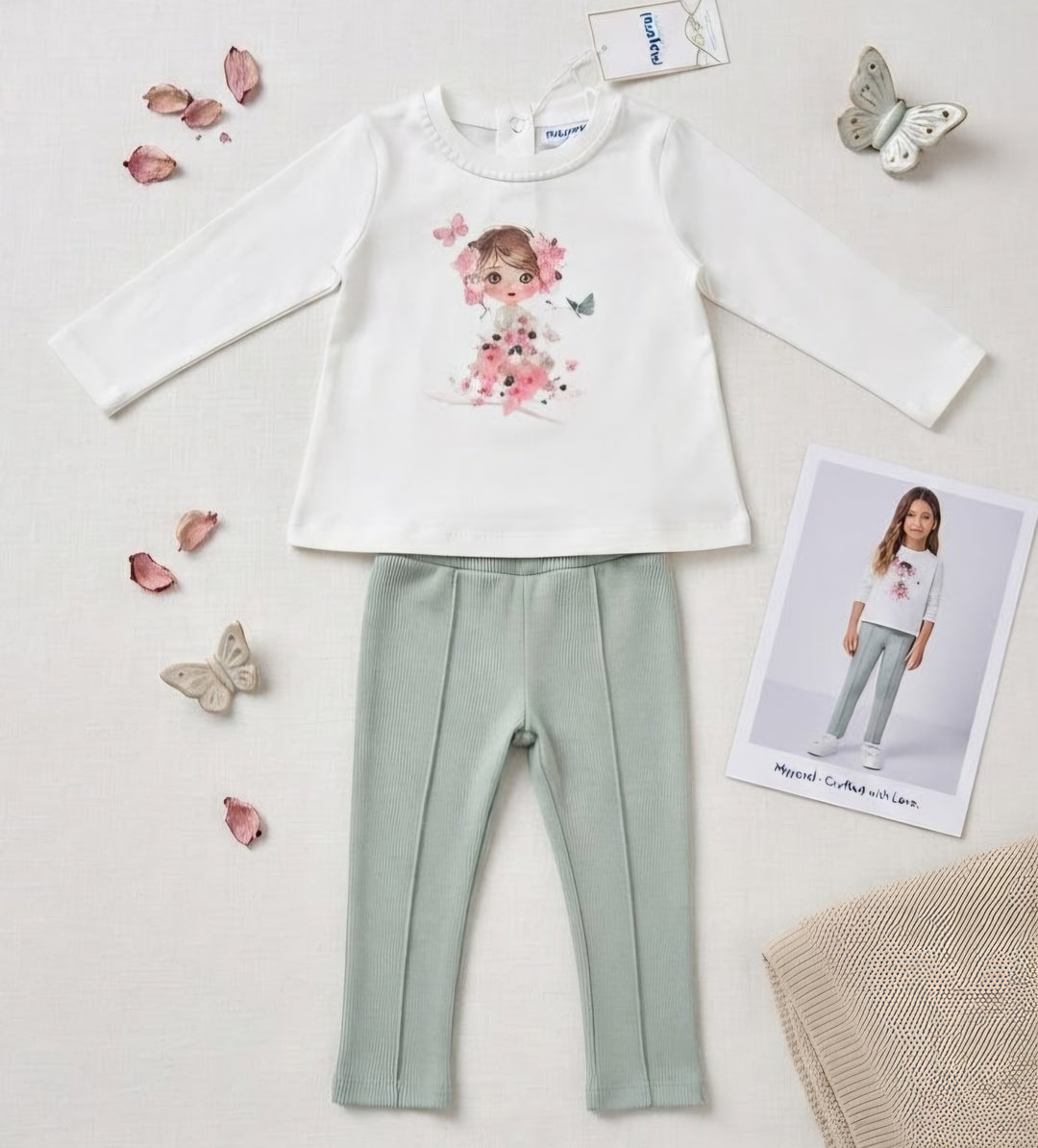 Mayoral Toddlers Ivory And Green Legging Set 4039