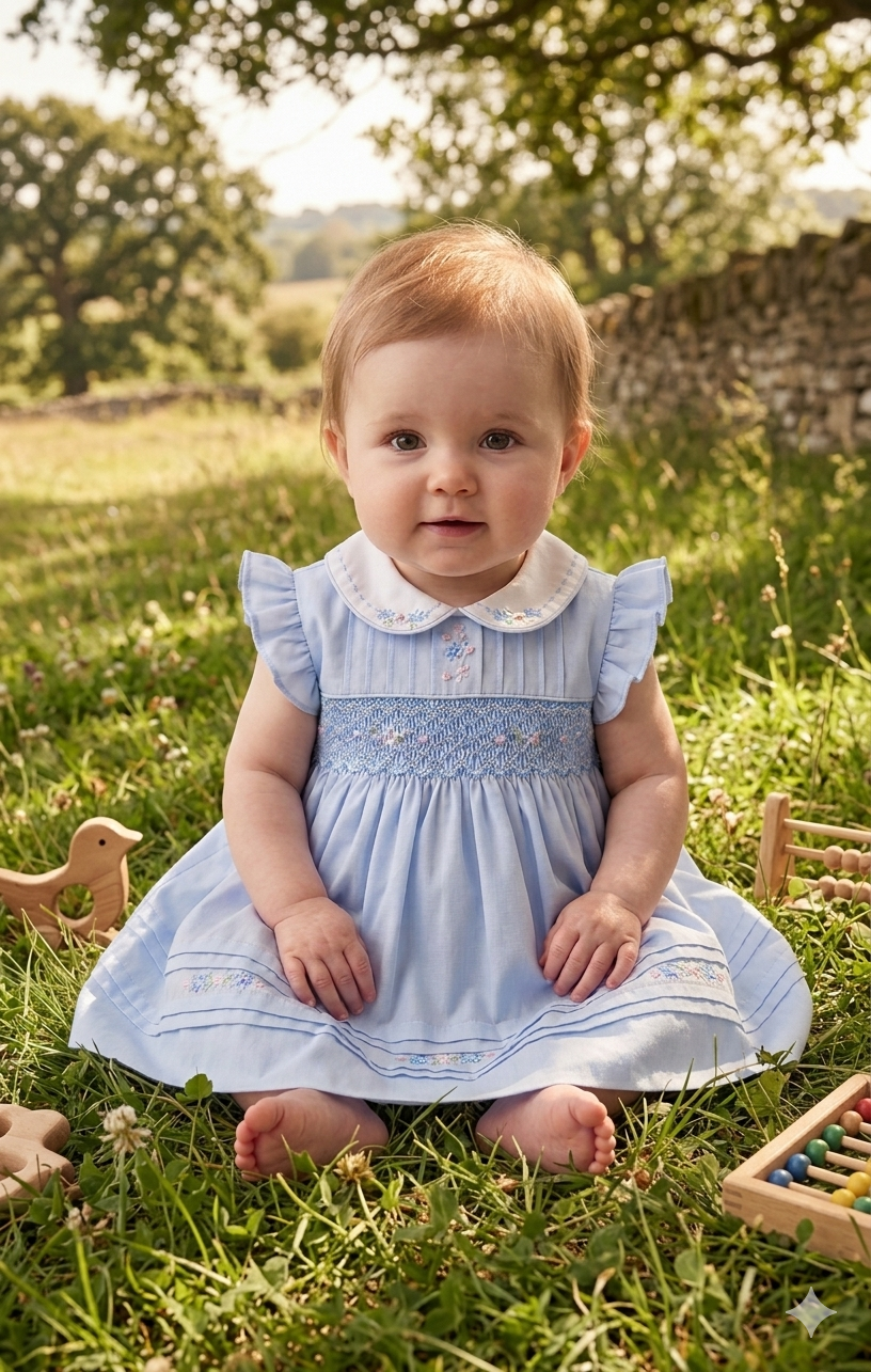 Sarah Louise Baby Blue Hand Smocked Dress - 013827