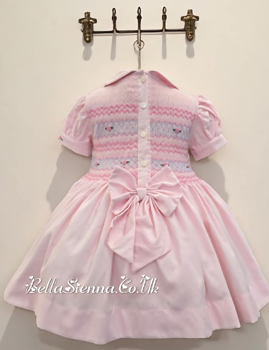 Luxury "Bella Sienna Exclusive" Pink Front & Back Smocked Dress With Built In Underskirt & Matching Hair Band Or Clip & Pants