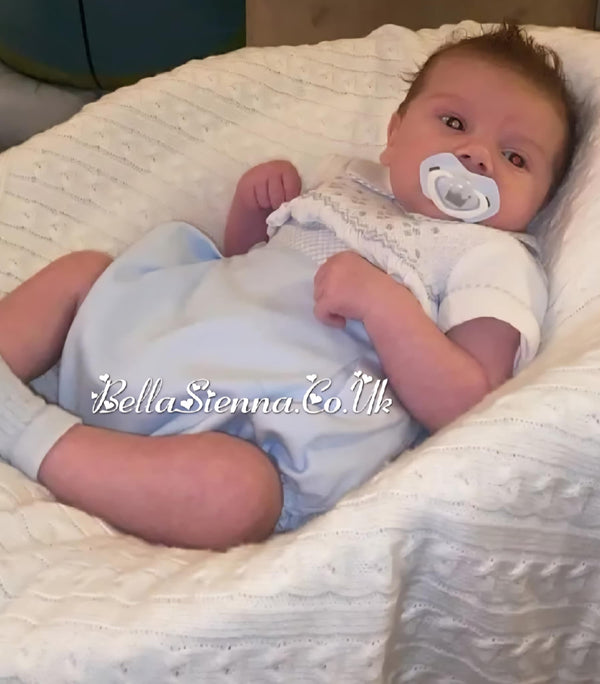 Pretty Originals Baby Boys Blue & White Hand Smocked Outfit - MT02386