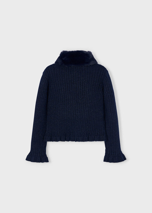 Mayoral Girls Navy Cardigan with Fur Collar - Navy - 4311