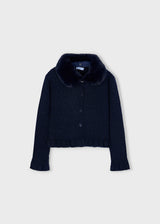 Mayoral Girls Navy Cardigan with Fur Collar - Navy - 4311