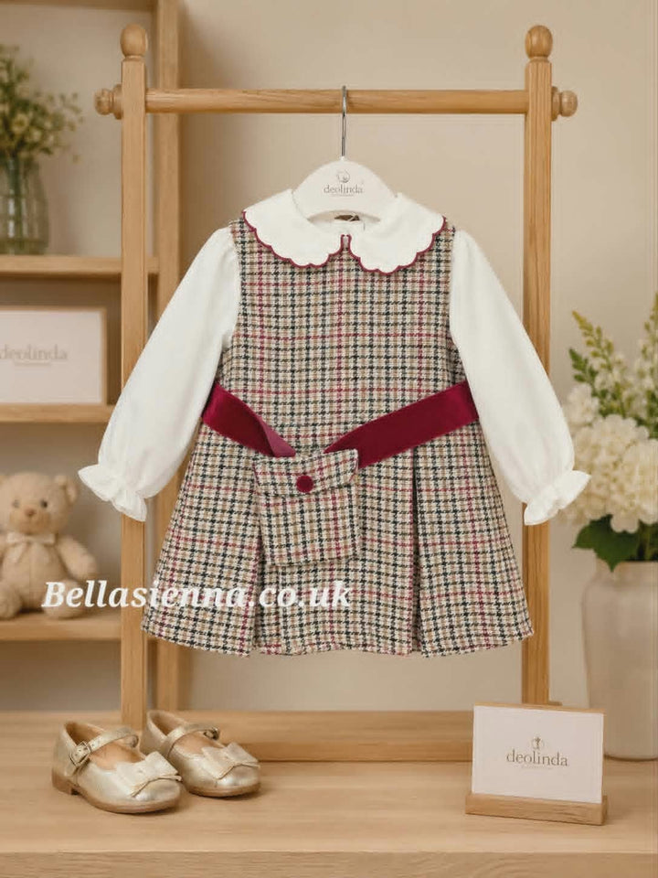 Deolinda Girls "BALMORAL" Houndstooth Two Piece Dress Set - DBI26608