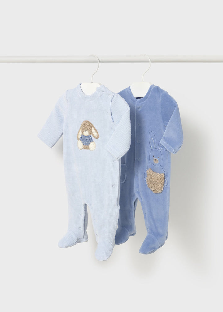 Mayoral Baby Boys Pack Of Two Velour Babygrows, All In One, Sleepsuit - 2719