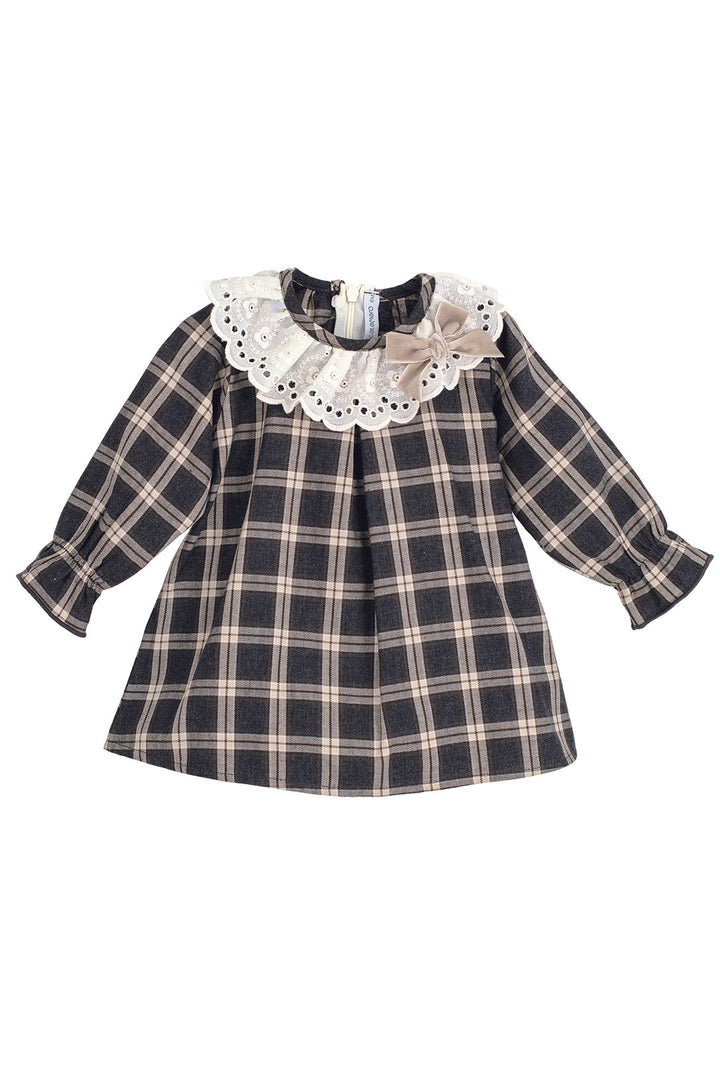 Calamaro Girls Beige Check Dress - 21310