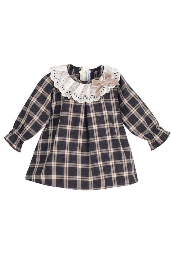 Calamaro Girls Beige Check Dress - 21310