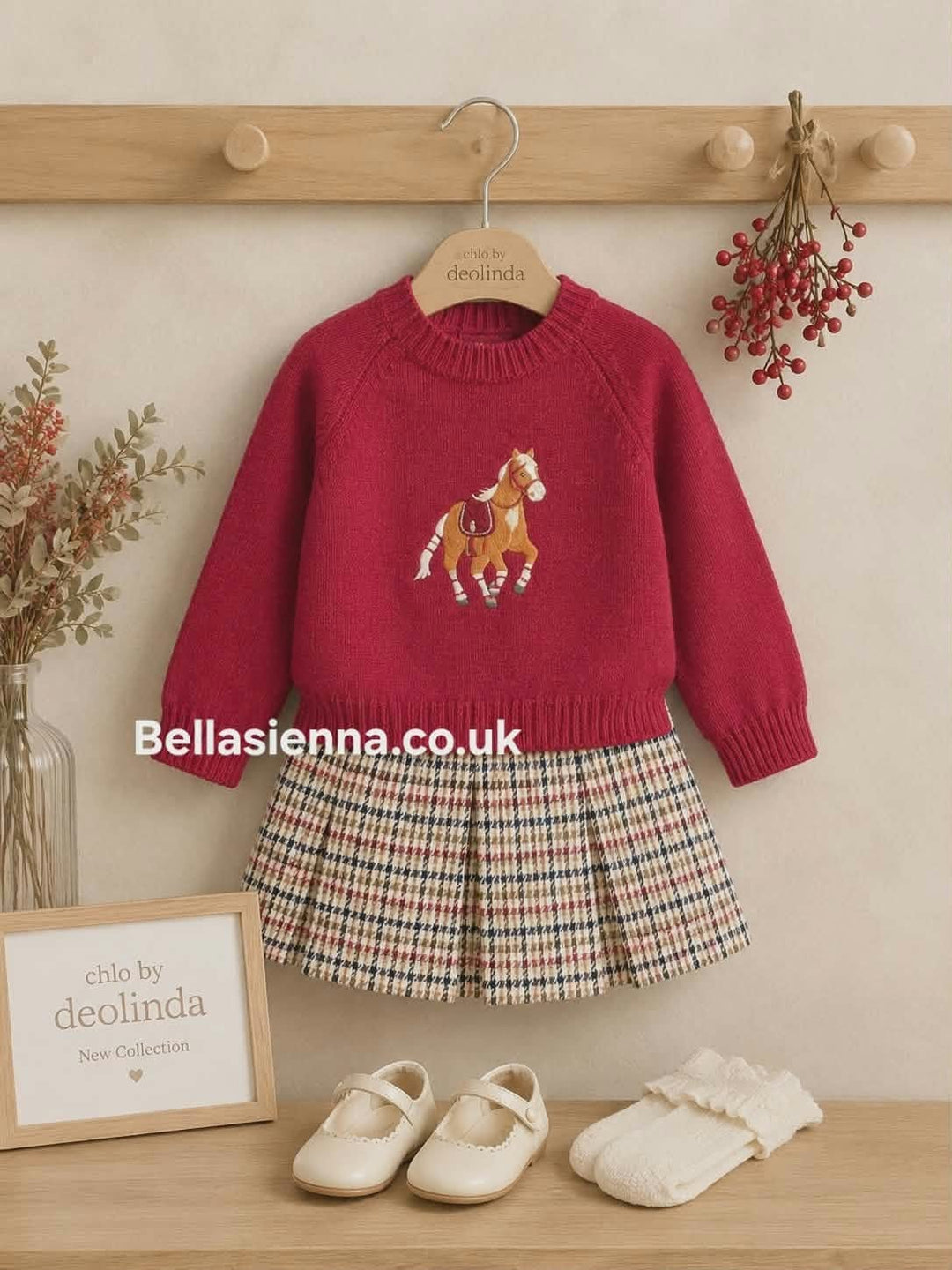 Deolinda Girls "BALMORAL" Houndstooth Skirt & Jumper Set - DBI26612