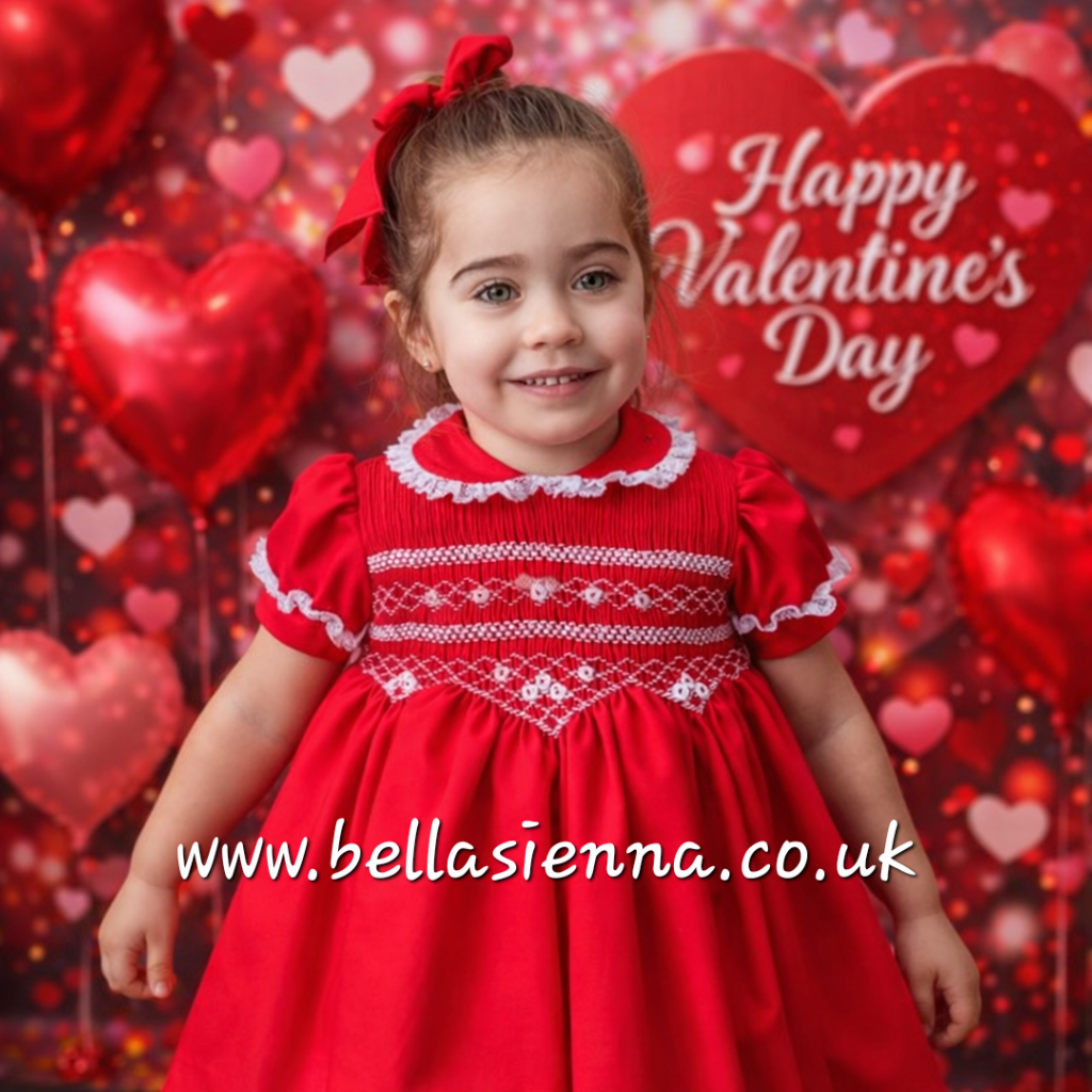 Naxos Red & White Hand Smocked Dress With Bow On The Back - 7624