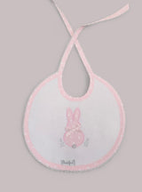 100% Cotton Girls Pink & White Embroidered Bunny Rabbit Bib