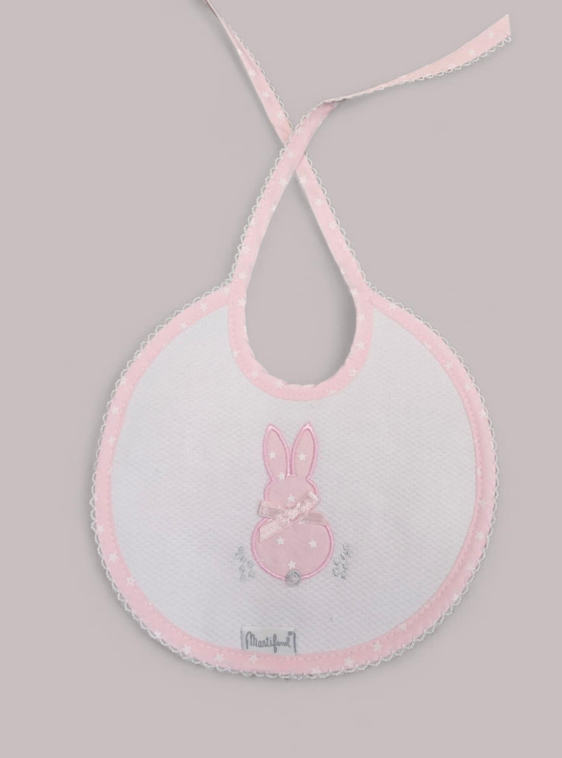 100% Cotton Girls Pink & White Embroidered Bunny Rabbit Bib