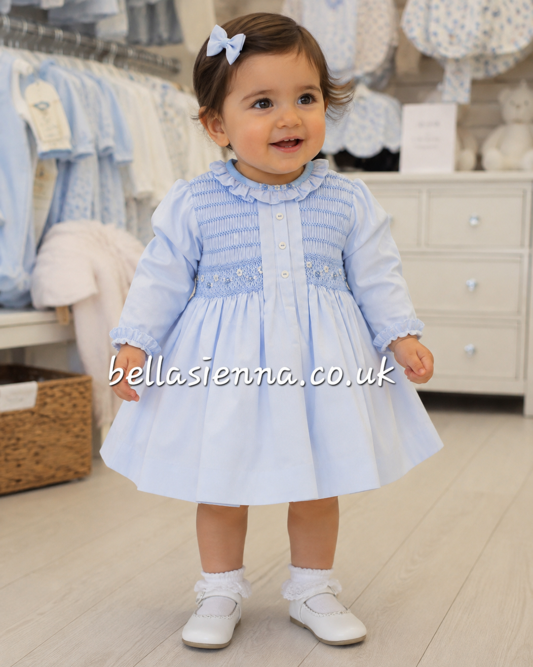 Sarah Louise Girl Hand Smocked & Embroidered Blue Dress - 013914