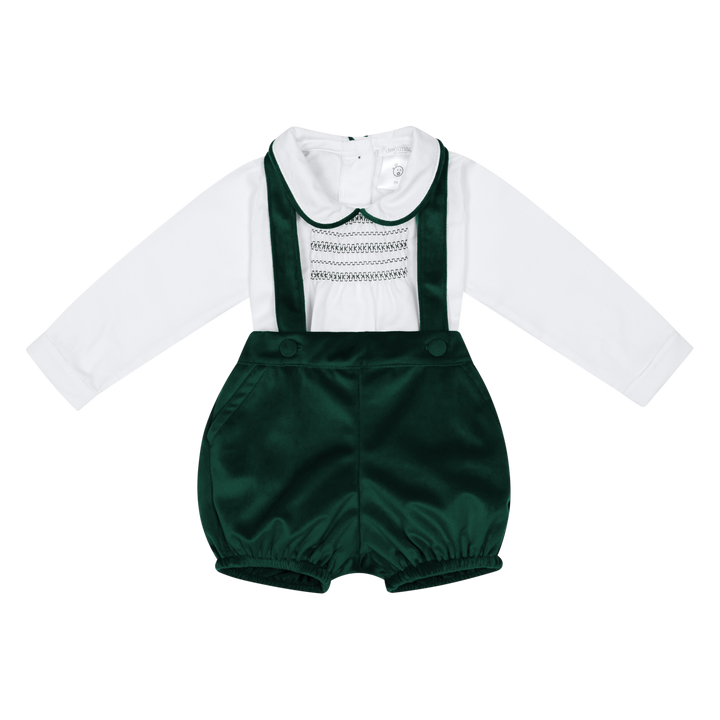 Deolinda Boys Bottle Green Velvet Smocked Two Piece Set - DBI26632 - "Jolly"