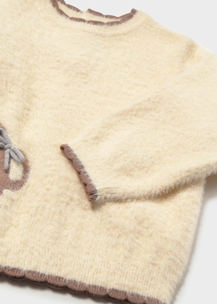 Mayoral Girls Cream & Beige Super Soft "Teddy Bear" Jumper  & Beige Twill Shorts - 2383 & 2202