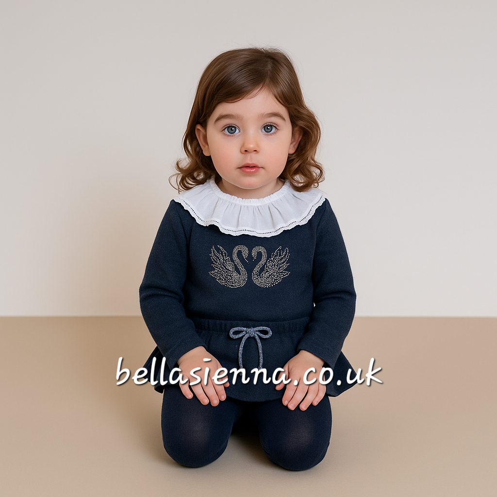 Miranda Girls Navy Jumper & Skort Set With Sparkly Swans - 622