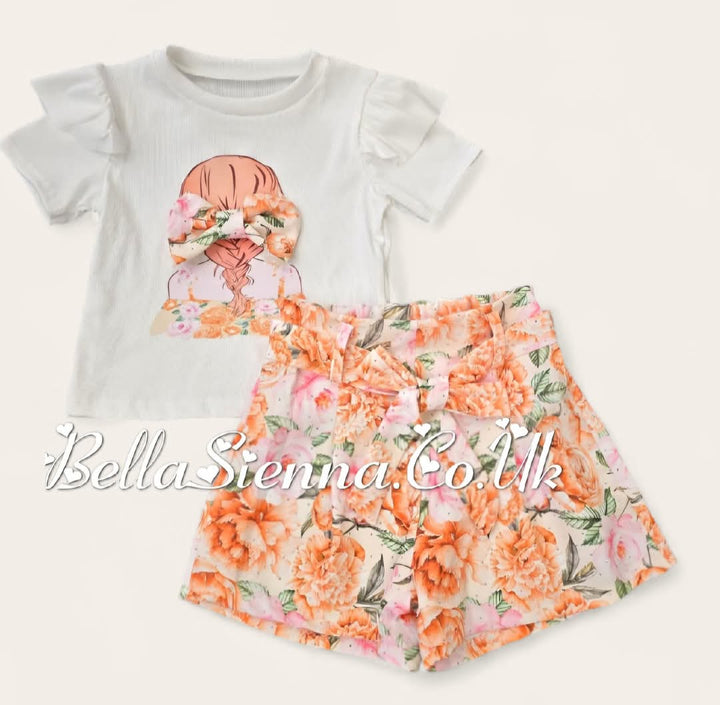 Pink Floral Girls Shorts Set With Sparkly Detail S403