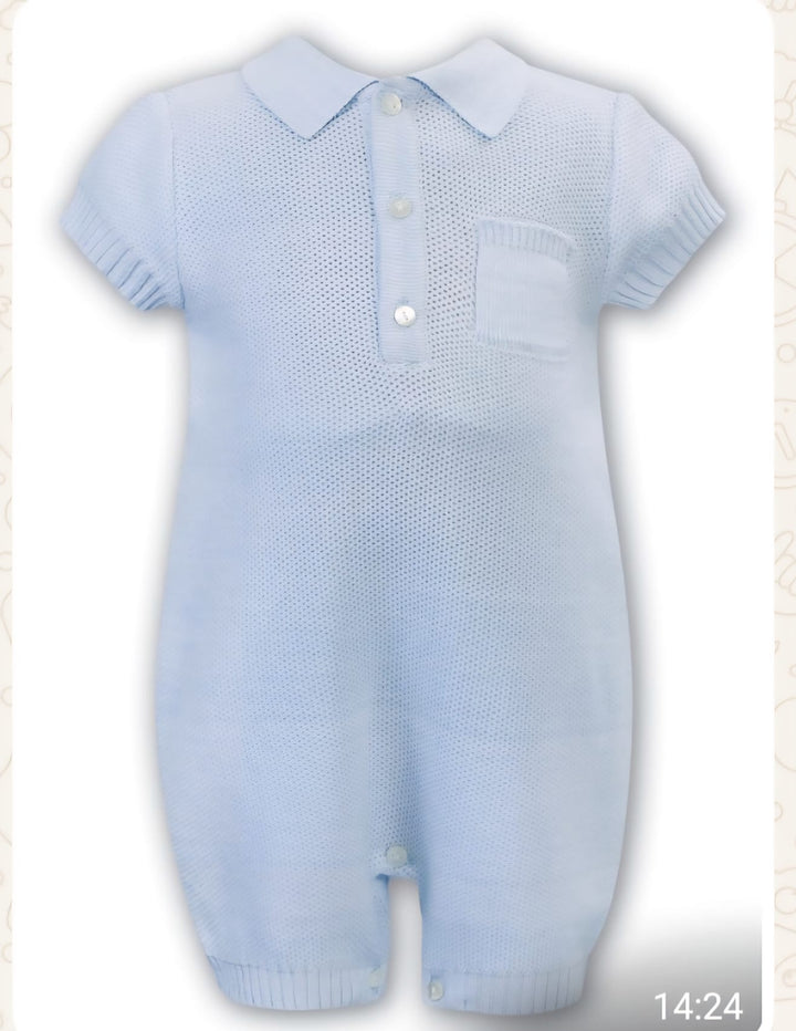 Sarah Louise Boys Light Blue Knitted Romper -008157