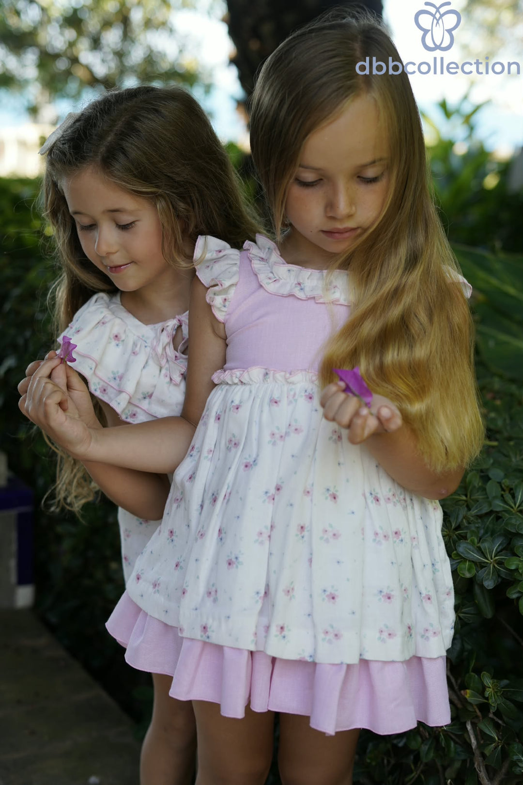 Dbb Collection Girls Pink & White Floral Dress With Big Bow - 27102