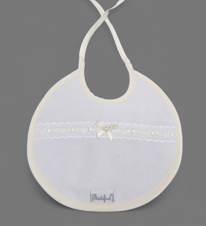 100% Cotton Unisex Ivory Ribbon & Bow Detail Bib