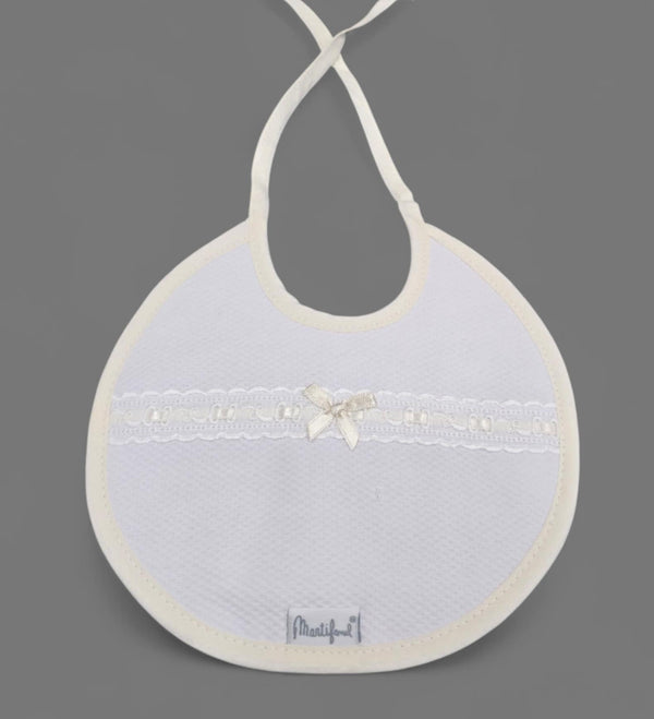 100% Cotton Unisex Ivory Ribbon & Bow Detail Bib