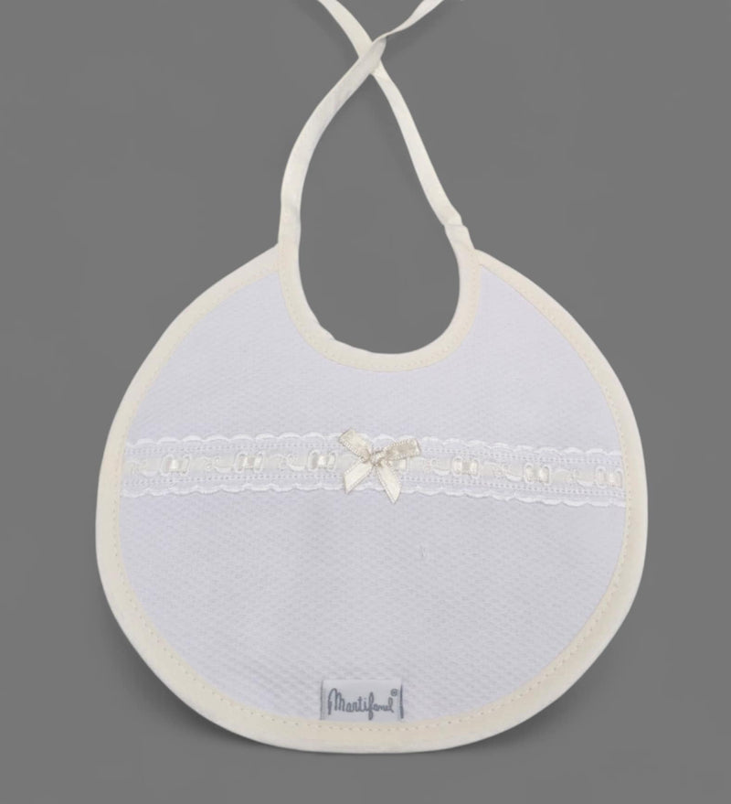 100% Cotton Unisex Ivory Ribbon & Bow Detail Bib