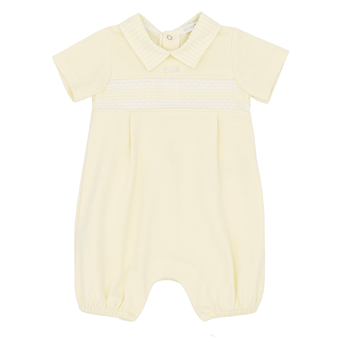 Blues Baby Lemon & White Smocked Romper - BB2261