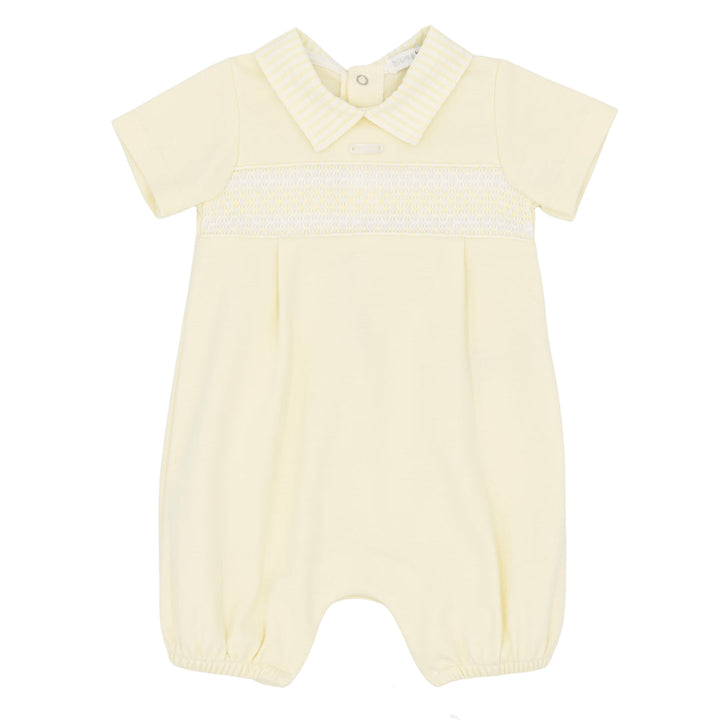 Blues Baby Lemon & White Smocked Romper - BB2261