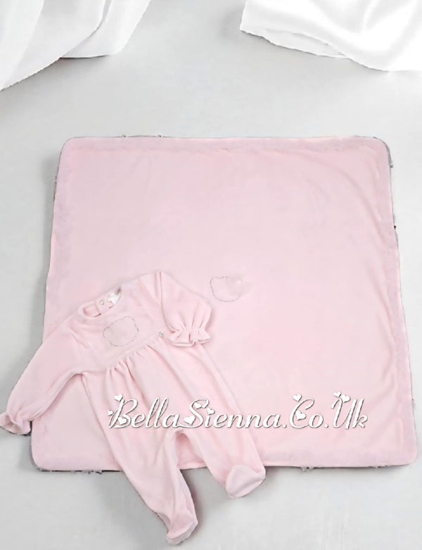 Deolinda "SUPERSTAR" Pink Velour Teddy Bear Diamante Blanket - DBI25M06