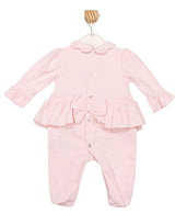 Mintini Baby Pink All In One Babygrow, Sleepsuit With Bow On The Back - MB6796