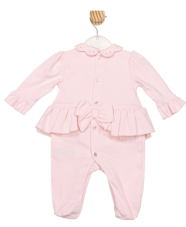 Mintini Baby Pink All In One Babygrow, Sleepsuit With Bow On The Back - MB6796