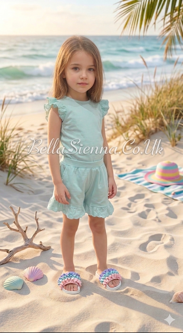 Bella Sienna Anglaise Frill Shorts Set - Eggshell