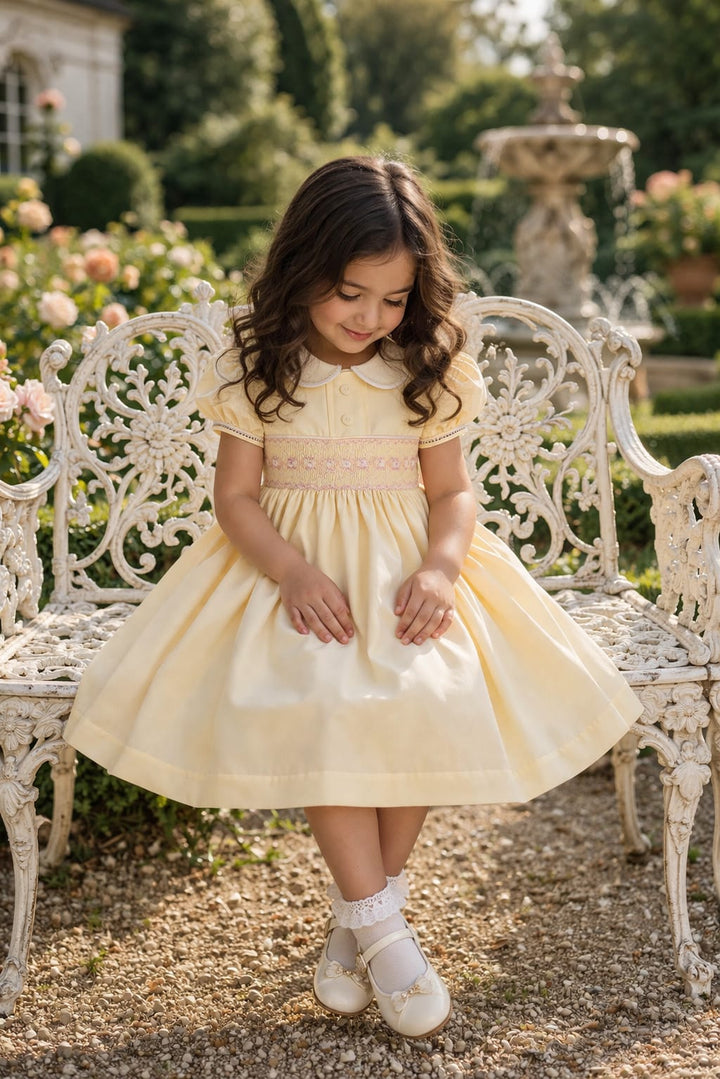 Pretty Originals Lemon & Pink Hand Smocked Dress - BD02289