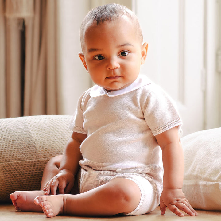 Emile et Rose Boys Beige Knitted Romper - Logan