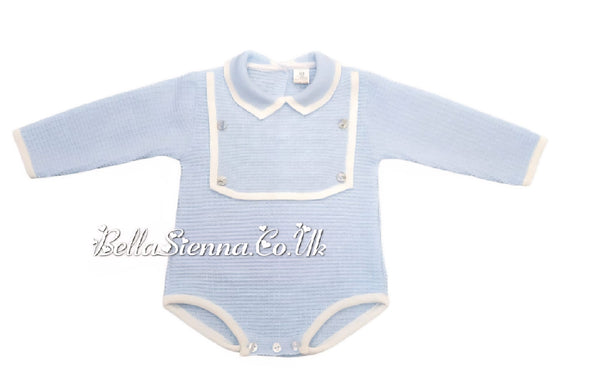 Boys Blue & White Knitted Romper - P7519