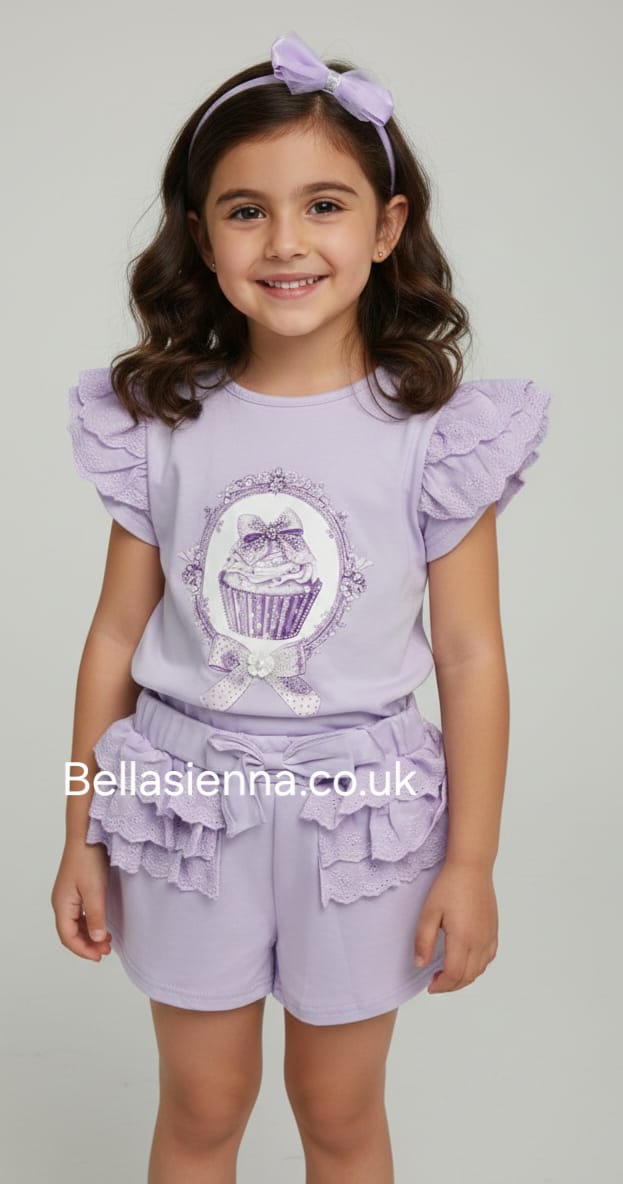 Diamond Stone Girls Lilac "Cupcake" Shorts Set With Matching Headband YG-39