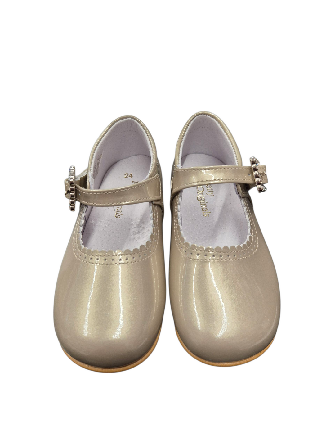 Pretty Originals Girls Taupe / Gold Metallic Patent Leather Shoes With Diamante Buckle -  UE01709D