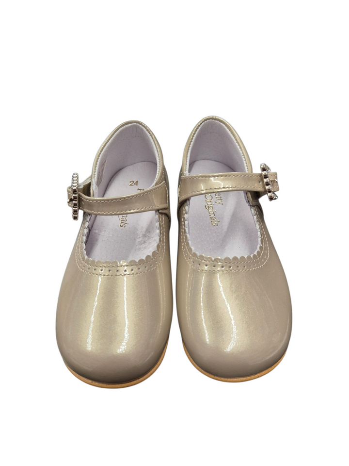 Pretty Originals Girls Taupe / Gold Metallic Patent Leather Shoes With Diamante Buckle -  UE01709D