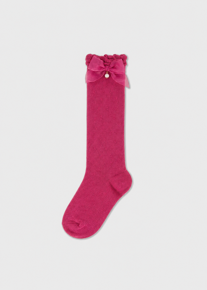 Knee High Bow Socks - 76- Raspberry - 10290