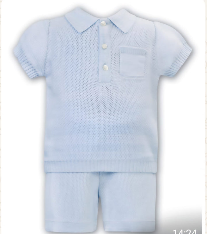 Sarah Louise Boys Light Blue Knitted Two Piece Shorts Set -008158