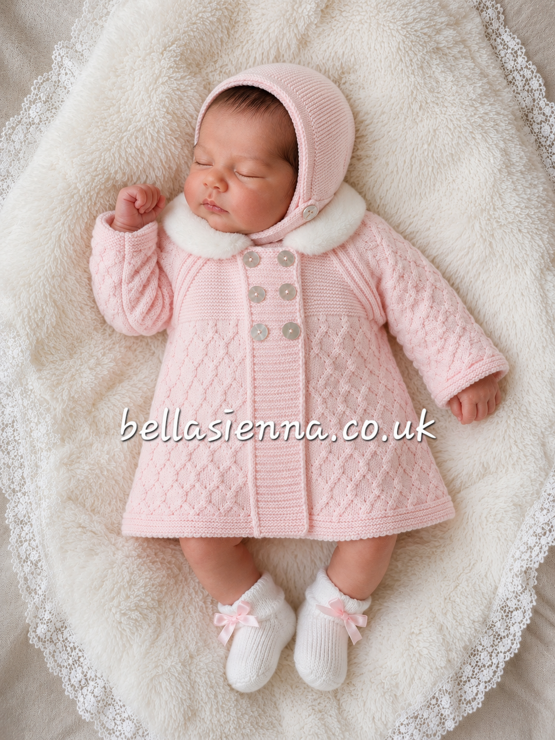 Baby Girl Pink Knitted Coat & Bonnet Set - "Tillie"