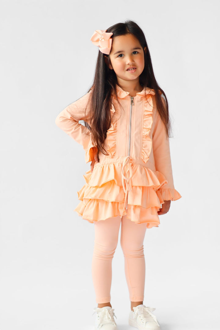 Harris Kids "Fern" Girls Frilly Ruffle Hem Tracksuit - Peach