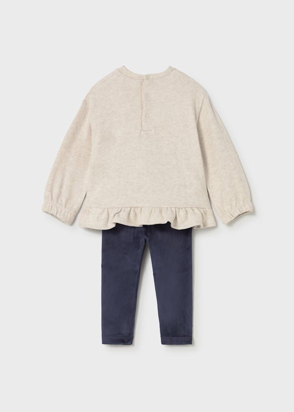 Mayoral Girls "Puppy Dog" Jumper & Super Soft Navy Velvet Leggings - 2738