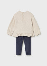 Mayoral Girls "Puppy Dog" Jumper & Super Soft Navy Velvet Leggings - 2738