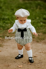 Calamaro Girls Black & White Tweed Romper & Frilly Collar Top Set - 32526