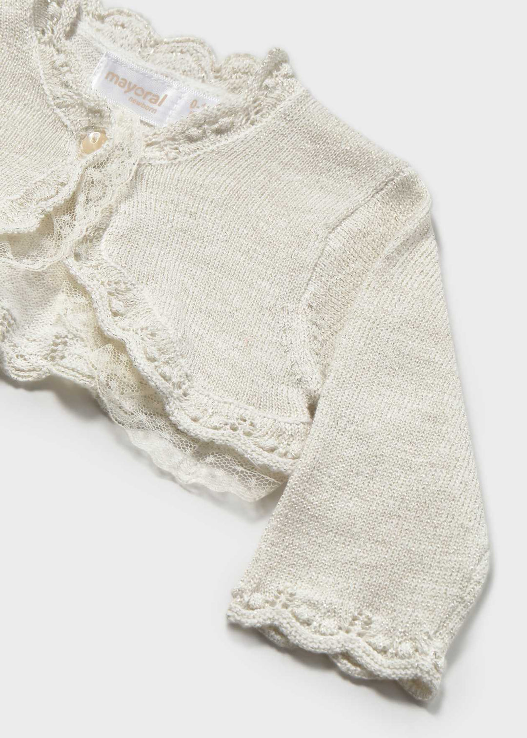 Mayoral Baby Girls Champagne With Gold Fleck Cardigan With Lace Trim - 1301 - 55