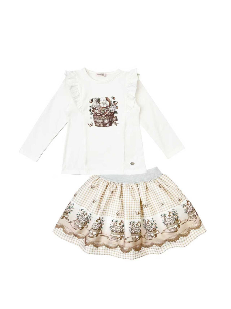 Giorgio Bambini Girls Ivory & Beige "CUPCAKE" Long Sleeved Top & Skirt Set - YG-10