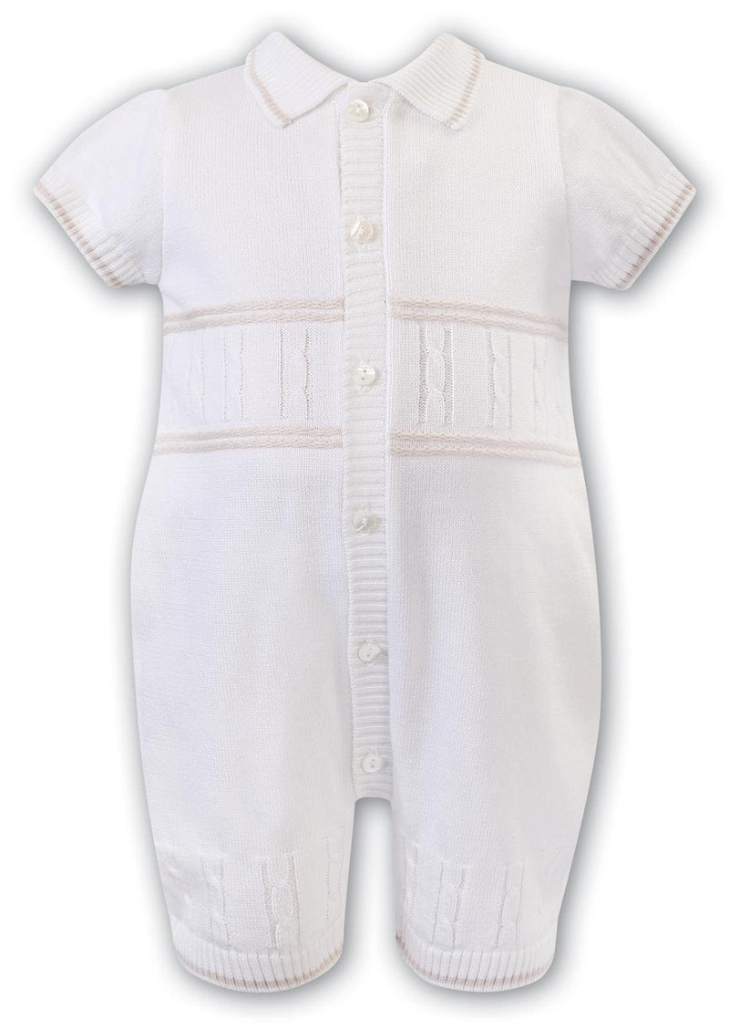 Sarah Louise Boys Ivory & Beige Summer Knitted Romper - 012934